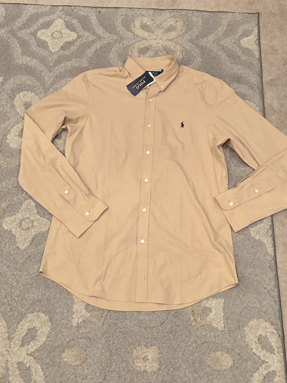 Polo Ralph Lauren Classic Slim Fit Beige Button-Down Long Sleeve Poplin Shirt L